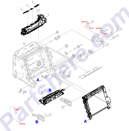 HP parts picture diagram for RM1-1885-000CN, RC1-5062-000CN, RC1-5096-000CN, RC1-5097-000CN
